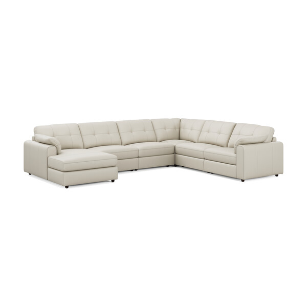 Bone China Leather Sofas - 6 Seater Left Hand Corner Sofa with Chaise - Marley Range - Oak Furnitureland