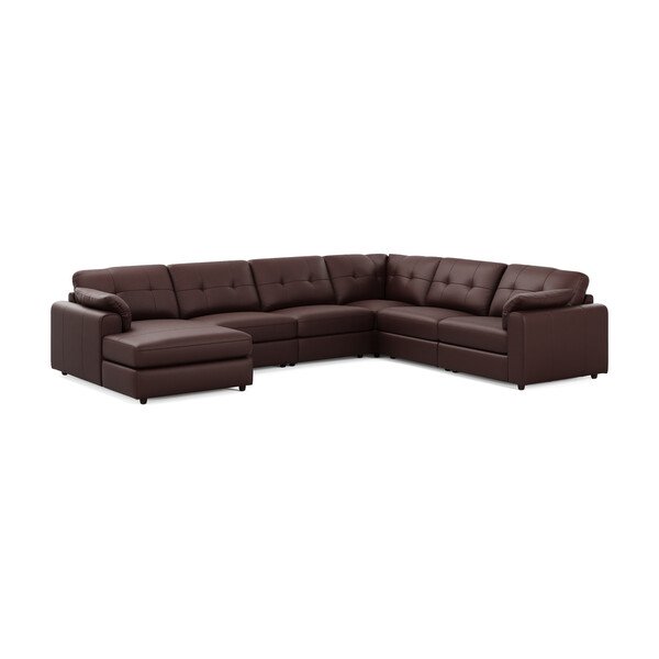 Chestnut Leather Sofas - 6 Seater Left Hand Corner Sofa with Chaise - Marley Range - Oak Furnitureland