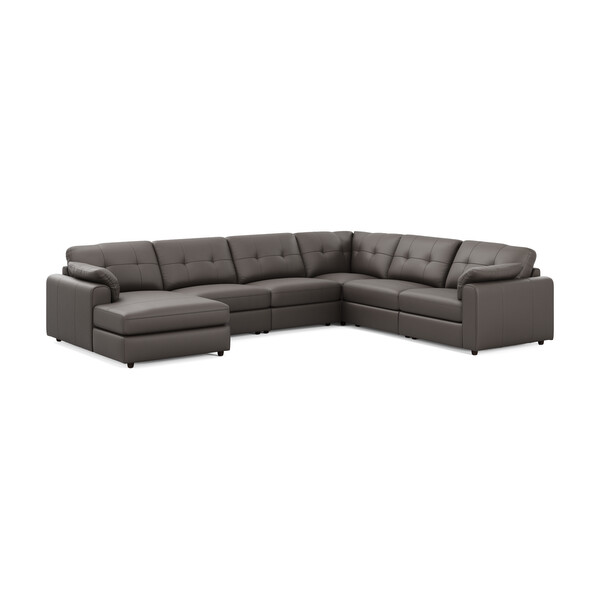 Elephant Grey Leather Sofas - 6 Seater Left Hand Corner Sofa with Chaise - Marley Range - Oak Furnitureland