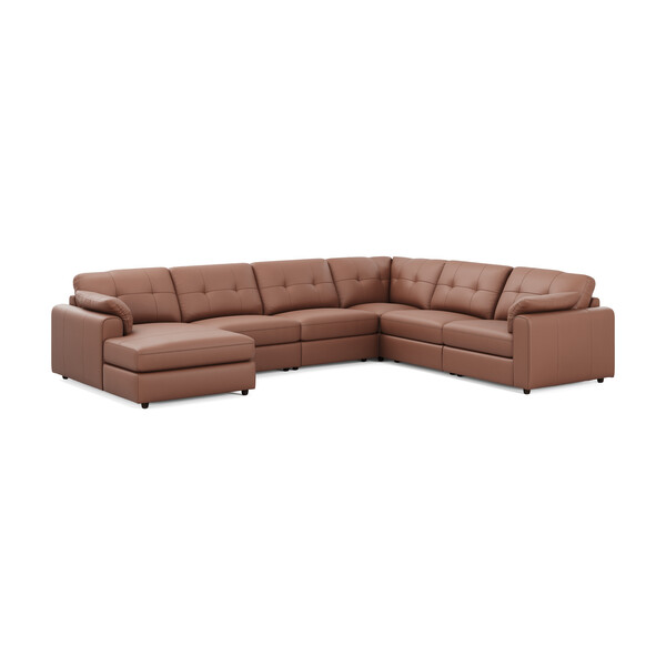 Mocha Mouse Leather Sofas - 6 Seater Left Hand Corner Sofa with Chaise - Marley Range - Oak Furnitureland