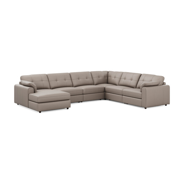 Oyster Leather Sofas - 6 Seater Left Hand Corner Sofa with Chaise - Marley Range - Oak Furnitureland