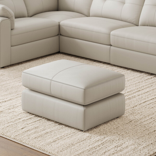 Bone China Leather Sofas - Small Fender Footstool - Marley Range - Oak Furnitureland