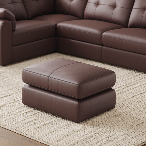 Chestnut Leather Sofas - Small Fender Footstool - Marley Range - Oak Furnitureland