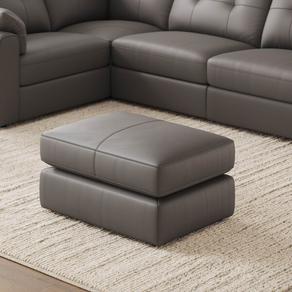 Elephant Grey Leather Sofas - Small Fender Footstool - Marley Range - Oak Furnitureland
