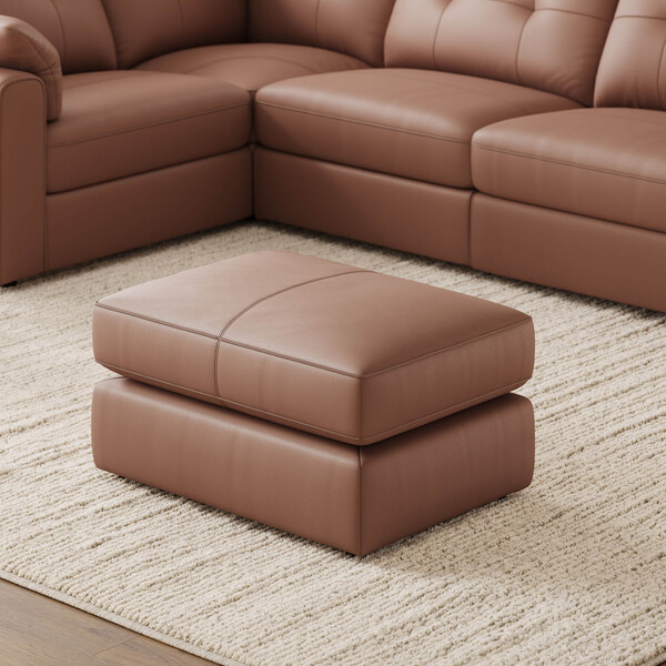 Mocha Mousse Leather Sofas - Small Fender Footstool - Marley Range - Oak Furnitureland