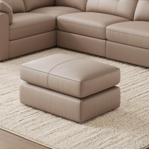 Mushroom Leather Sofas - Small Fender Footstool - Marley Range - Oak Furnitureland