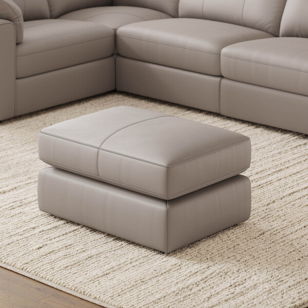 Oyster Leather Sofas - Small Fender Footstool - Marley Range - Oak Furnitureland