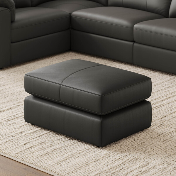 Storm Leather Sofas - Small Fender Footstool - Marley Range - Oak Furnitureland