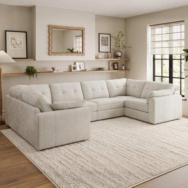 Bone China Leather Sofas - Modular 6 Seater U-Shape Sofa - Marley Range - Oak Furnitureland