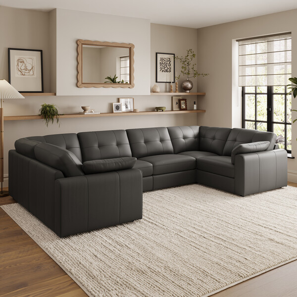 Storm Leather Sofas - Modular 6 Seater U-Shape Sofa - Marley Range - Oak Furnitureland
