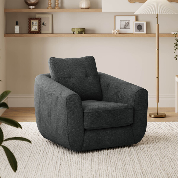 Charcoal Fabric Sofas - Swivel Chair - Marley Range - Oak Furnitureland