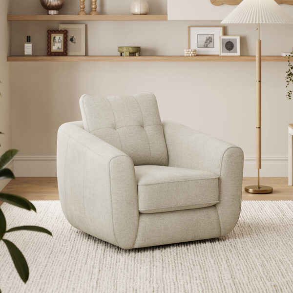 Ivory Fabric Sofas - Swivel Chair - Marley Range - Oak Furnitureland