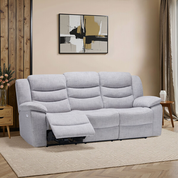 Miller Grey Fabric Sofas - 3 Seater Electric Recliner Sofa - Marlow Range - Oak Furnitureland