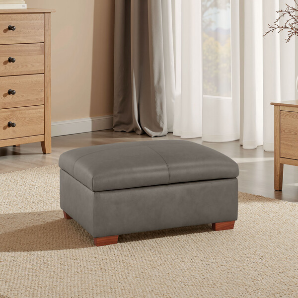 Dark Grey Leather Sofas - Storage Footstool - Marlow Range - Oak Furnitureland