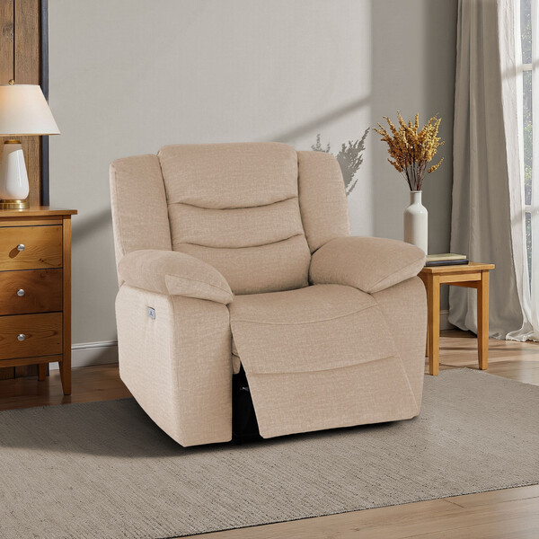 Plush Beige Fabric Sofas - Electric Recliner Armchair - Marlow Range - Oak Furnitureland