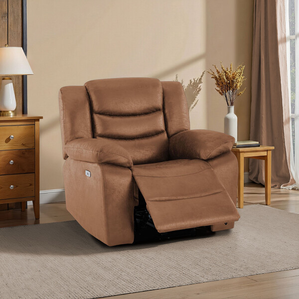 Ranch Brown Fabric Sofas - Electric Recliner Armchair - Marlow Range - Oak Furnitureland
