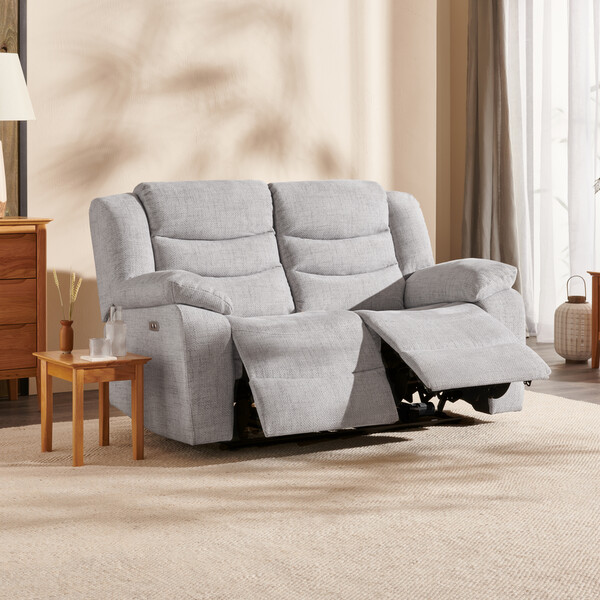 Keswick Dove Fabric Sofas - 2 Seater Electric Recliner Sofa - Marlow Range - Oak Furnitureland