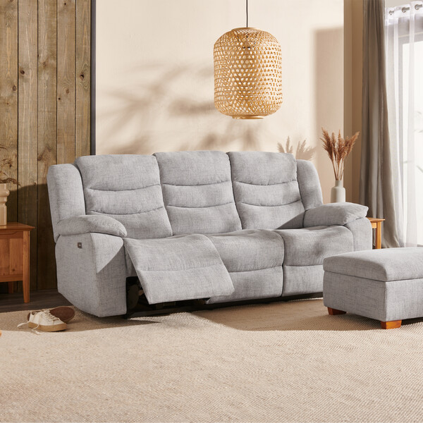 Keswick Dove Fabric Sofas - 3 Seater Electric Recliner Sofa - Marlow Range - Oak Furnitureland
