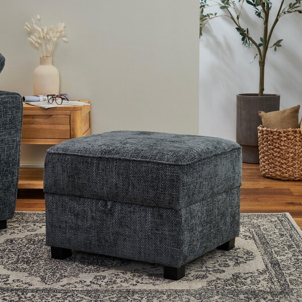 Slate Fabric Sofas - Storage Footstool - Melbourne Range - Oak Furnitureland