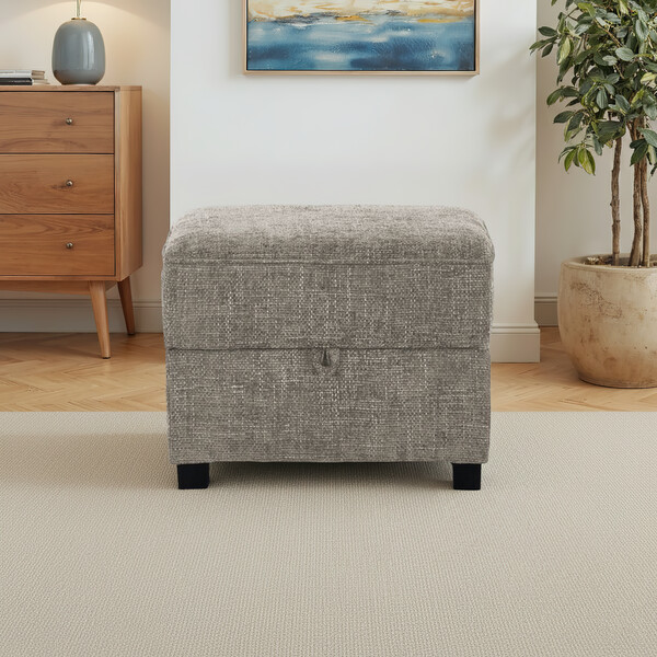 Stone Fabric Sofas - Storage Footstool - Melbourne Range - Oak Furnitureland