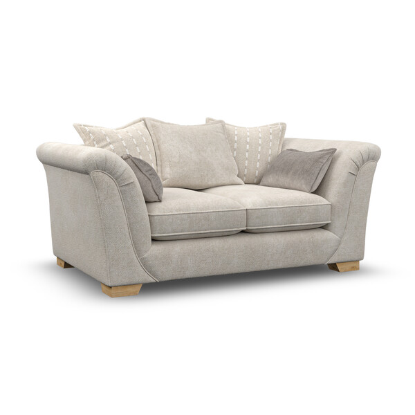 Milldale 2 Seater Pillow Back Sofa in Milo Cream Fabric with Linen Scatters - Oak Furnitureland