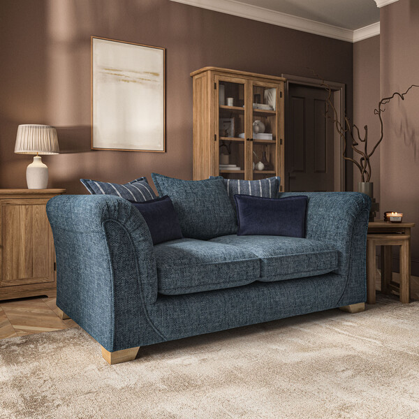 Milldale 2 Seater Pillow Back Sofa in  Milo Navy Fabric with Navy Scatters - Oak Furnitureland