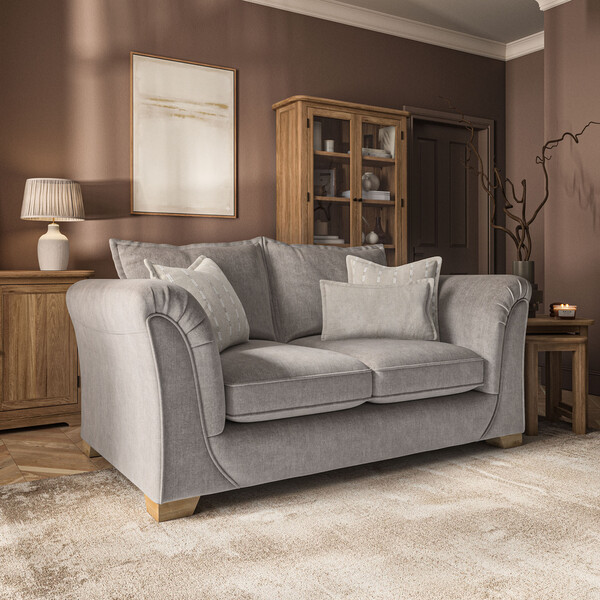 Milldale 2 Seater Sofa in Garda Acier Fabric with Linen Scatters - Oak Furnitureland