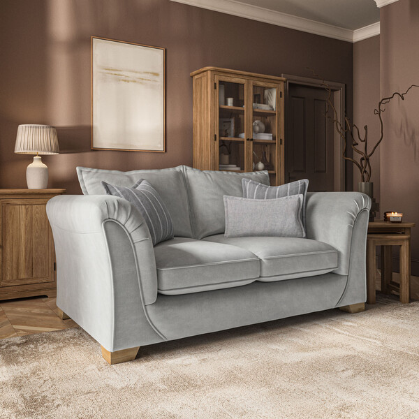 Milldale 2 Seater Sofa in Garda Showers Fabric with Grey Scatters - Oak Furnitureland