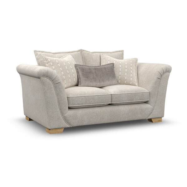 Milldale 2 Seater Sofa in Milo Cream Fabric with Linen Scatters - Oak Furnitureland