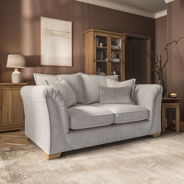Milldale 2 Seater Sofa in  Milo Ivory Fabric with Linen Scatters - Oak Furnitureland