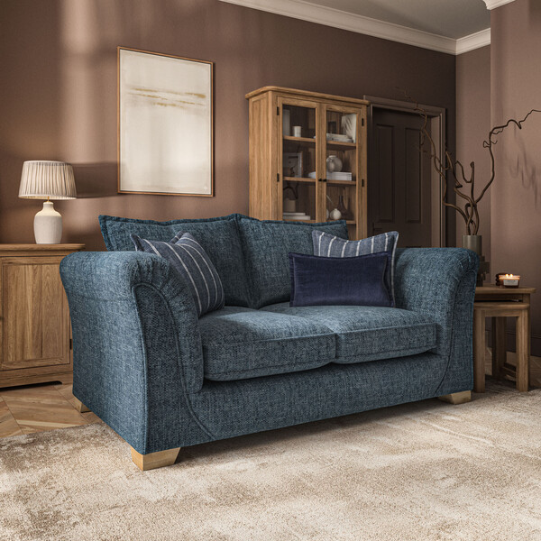 Milldale 2 Seater Sofa in  Milo Navy Fabric with Navy Scatters - Oak Furnitureland