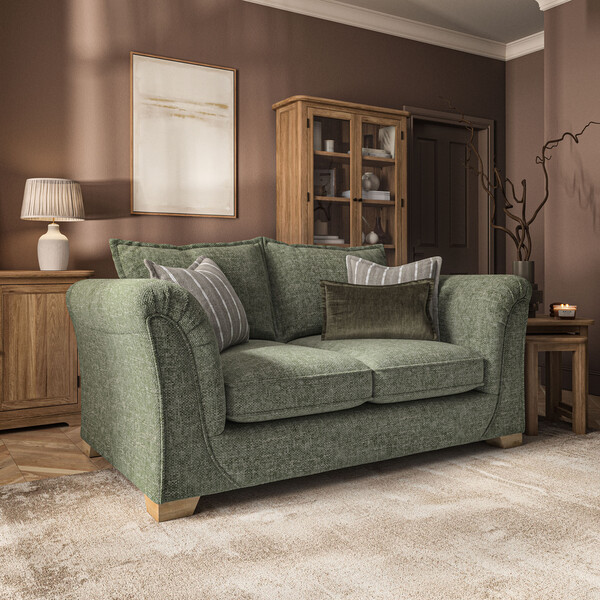 Milldale 2 Seater Sofa in Milo Olive Fabric with Earth Scatters - Oak Furnitureland