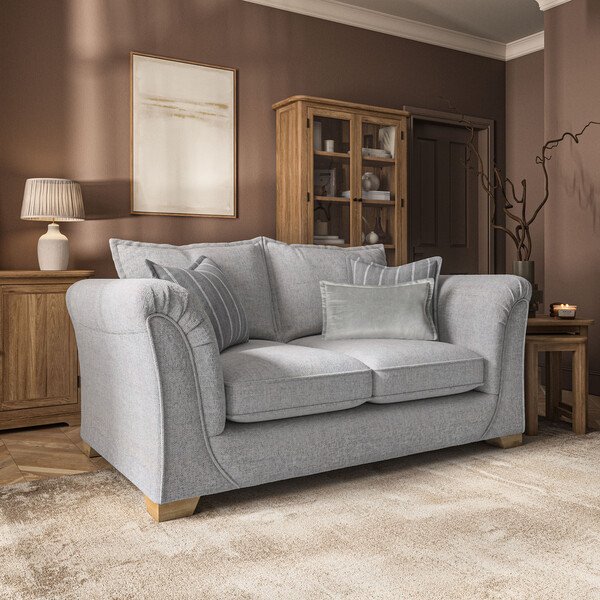 Milldale 2 Seater Sofa in Milo Silver Fabric with Grey Scatters - Oak Furnitureland