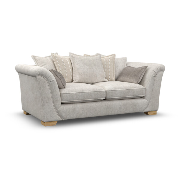 Milldale 3 Seater Pillow Back Sofa in  Milo Ivory Fabric with Linen Scatters - Oak Furnitureland