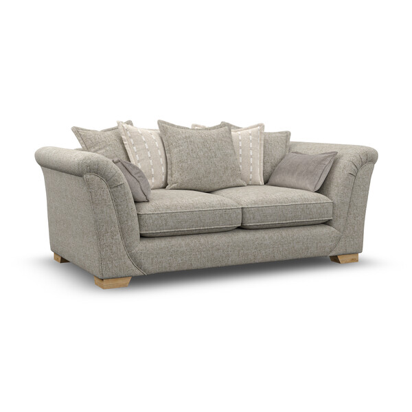 Milldale 3 Seater Pillow Back Sofa in Milo Mink Fabric with Linen Scatters - Oak Furnitureland