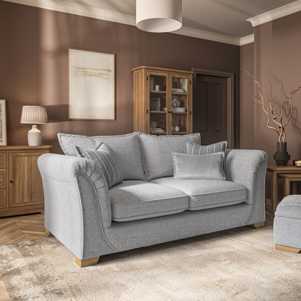 Milldale 3 Seater Sofa in Milo Silver Fabric with Grey Scatters - Oak Furnitureland