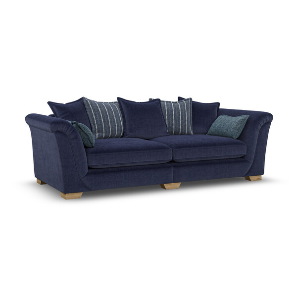 Milldale 4 Seater Pillow Back Sofa in Garda Atomic Fabric with Navy Scatters - Oak Furnitureland