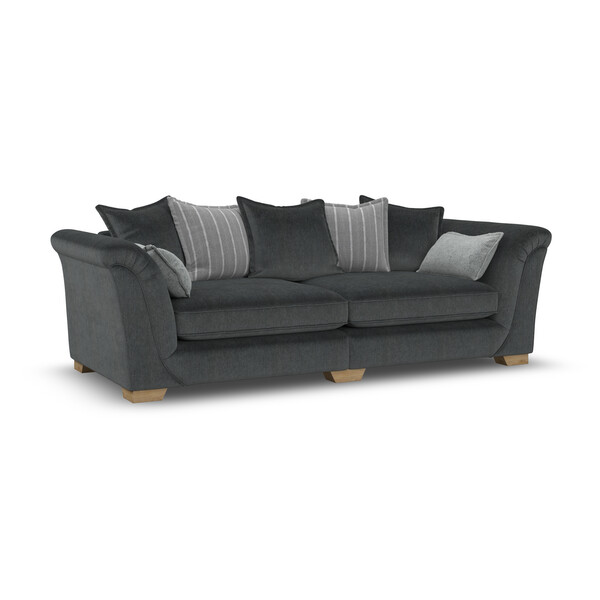Milldale 4 Seater Pillow Back Sofa in Garda Carbon Fabric with Grey Scatters - Oak Furnitureland