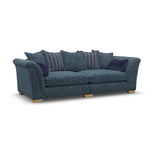 Milldale 4 Seater Pillow Back Sofa in  Milo Navy Fabric with Navy Scatters - Oak Furnitureland