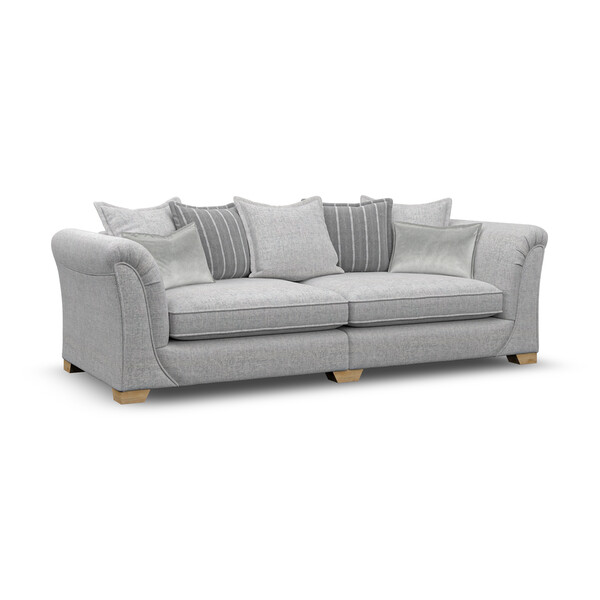 Milldale 4 Seater Pillow Back Sofa in Milo Silver Fabric with Grey Scatters - Oak Furnitureland
