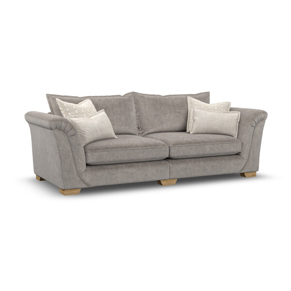 Milldale 4 Seater Sofa in Garda Acier Fabric with Linen Scatters - Oak Furnitureland