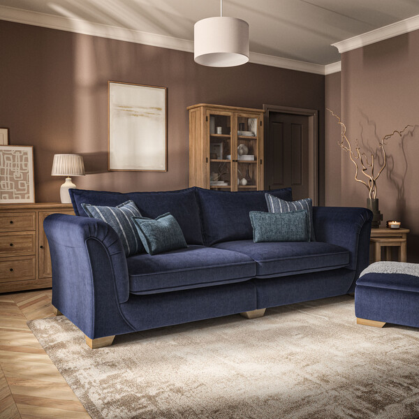 Milldale 4 Seater Sofa in Garda Atomic Fabric with Navy Scatters - Oak Furnitureland
