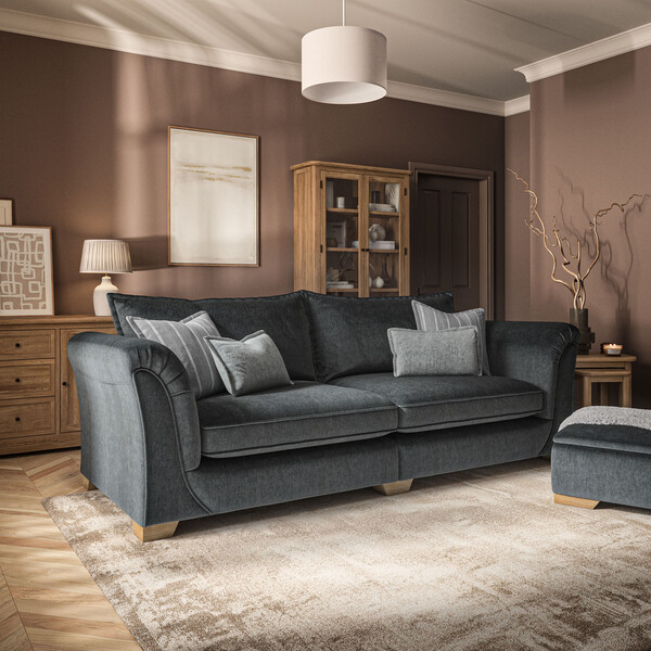 Milldale 4 Seater Sofa in Garda Carbon Fabric with Grey Scatters - Oak Furnitureland