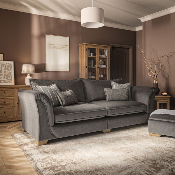 Milldale 4 Seater Sofa in Garda Moody Fabric with Earth Scatters - Oak Furnitureland