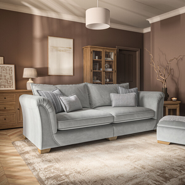 Milldale 4 Seater Sofa in Garda Showers Fabric with Grey Scatters - Oak Furnitureland