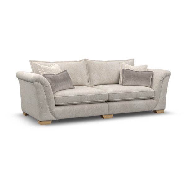 Milldale 4 Seater Sofa in Milo Cream Fabric with Linen Scatters - Oak Furnitureland