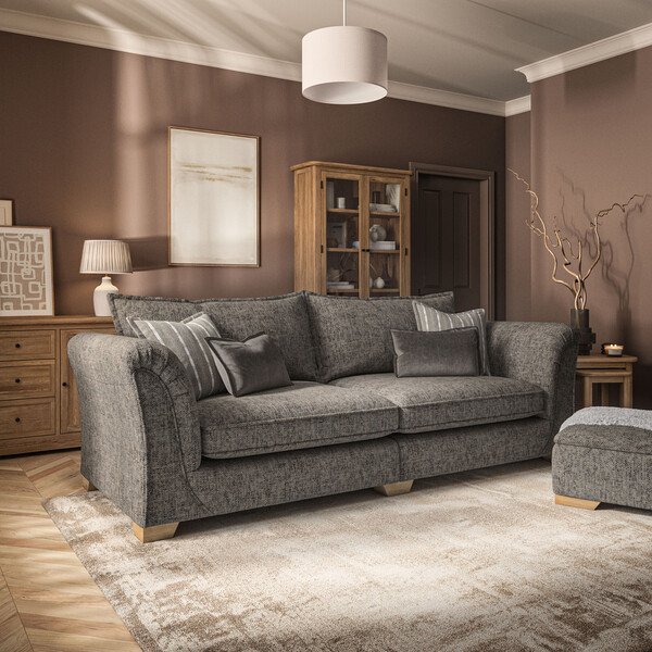Milldale 4 Seater Sofa in  Milo Mocha Fabric with Earth Scatters - Oak Furnitureland