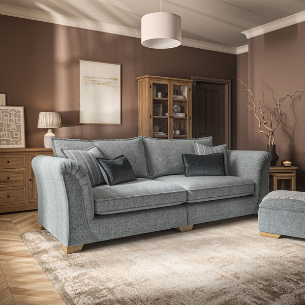 Milldale 4 Seater Sofa in Milo Pewter Fabric with Grey Scatters - Oak Furnitureland