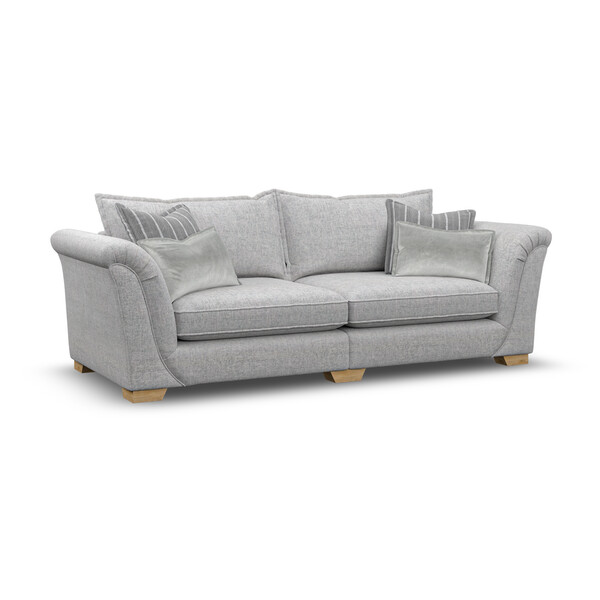 Milldale 4 Seater Sofa in Milo Silver Fabric with Grey Scatters - Oak Furnitureland