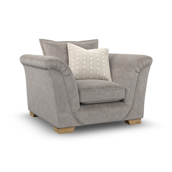 Milldale Armchair in Garda Acier Fabric with Linen Scatters - Oak Furnitureland
